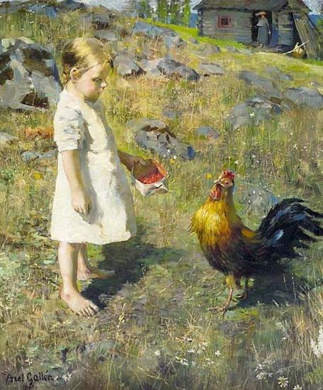 Akseli Gallen-Kallela 'The girl and the rooster' oil painting picture